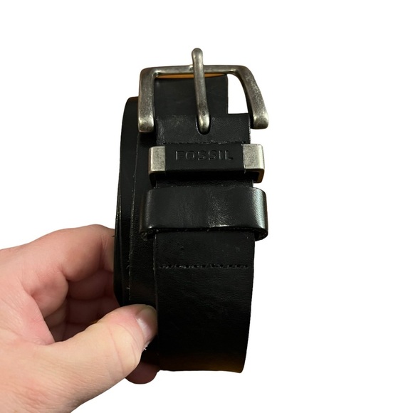 Fossil Black Joe Leather Mens Belt size 36 Silver Buckle - Picture 1 of 8